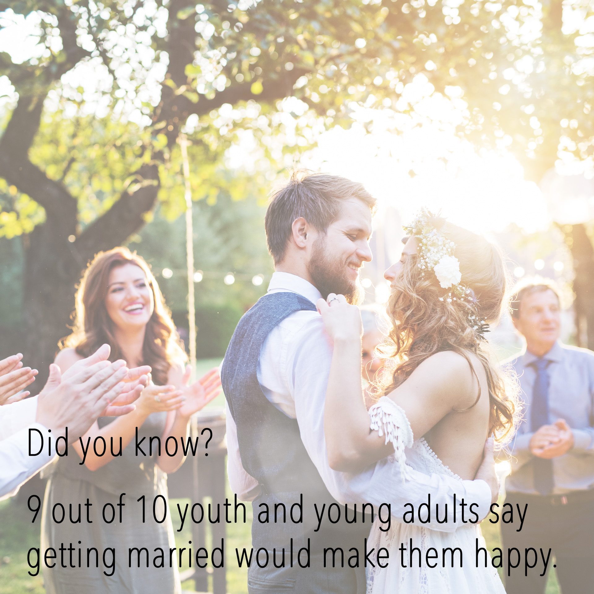 Did you know? 9 out of 10 youth and young adults say getting married would make them happy. 